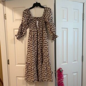 Chic Long Sleeve Brown Patterned Dress